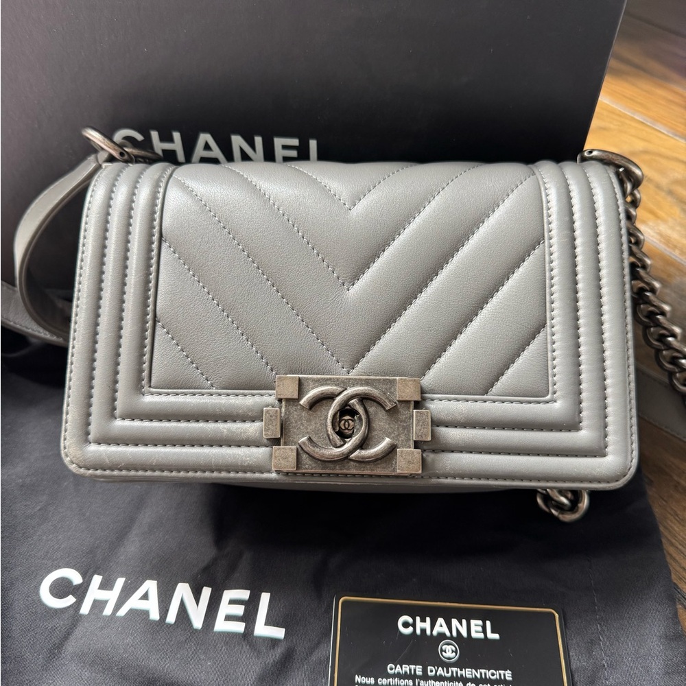 Chanel Gray Quilted Leather Bag
